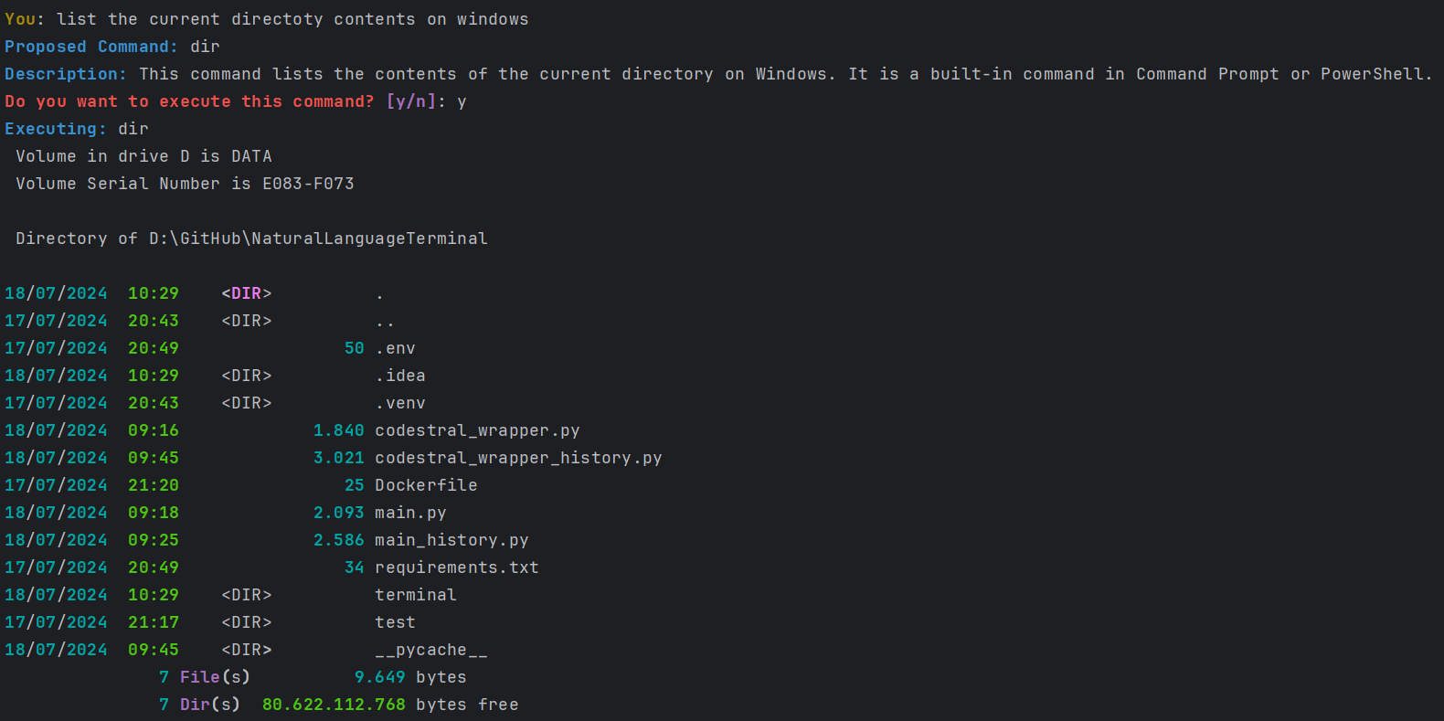 Creating a Natural Language Terminal with Python and MistralAI's Codestral Mamba 7B