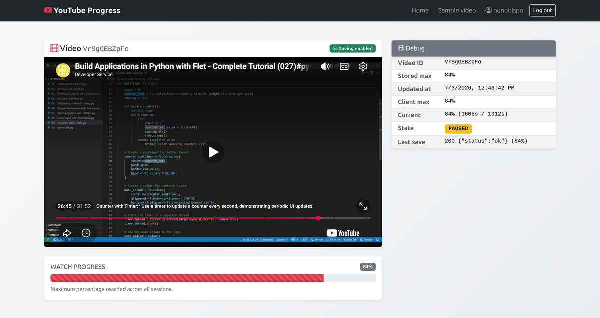 Tracking YouTube Video Watch Progress with Django