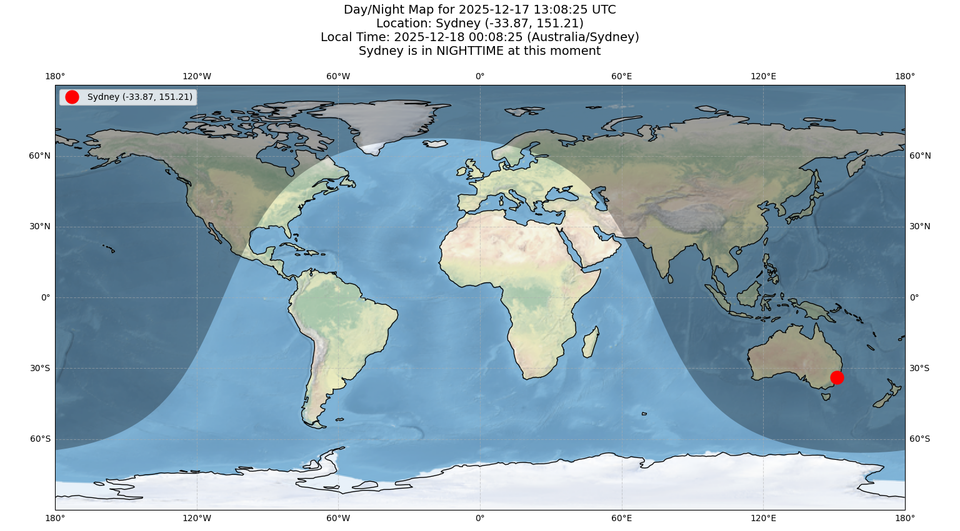 Visualizing Day and Night on Earth with Python (Real-Time World Map)