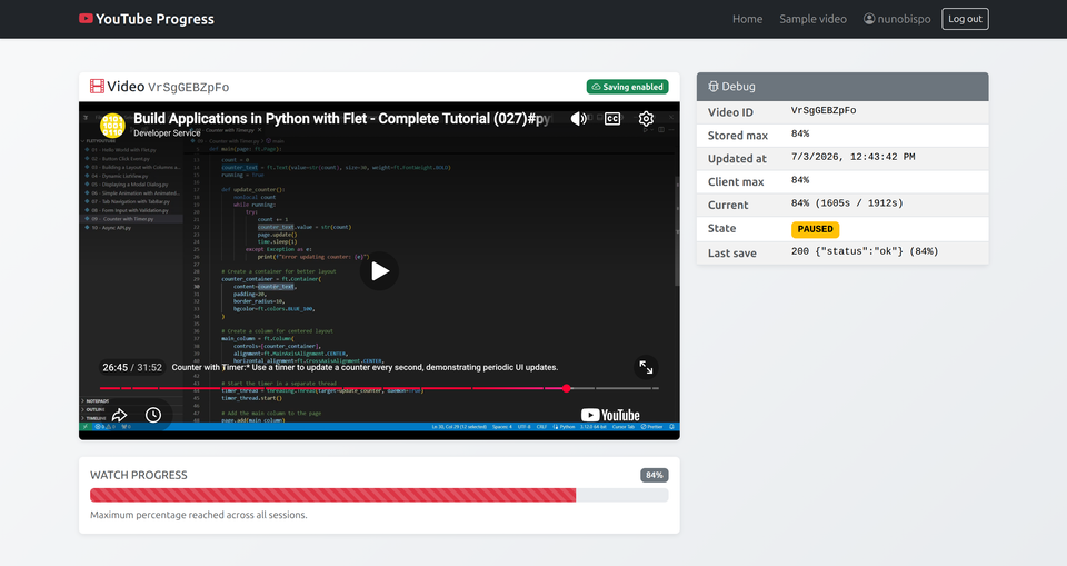 Tracking YouTube Video Watch Progress with Django